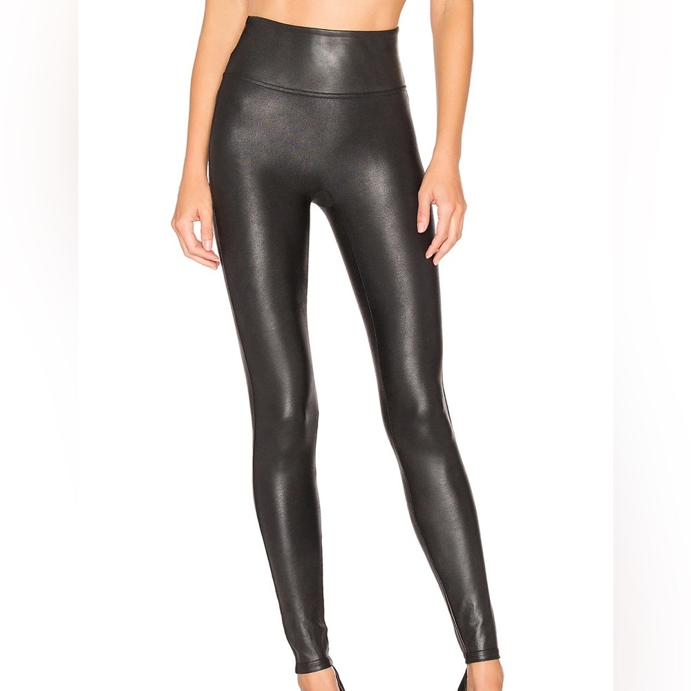 Spanx Leggings Faux Leather Black High Waist Shaping Nylon Spandex Coated Size M